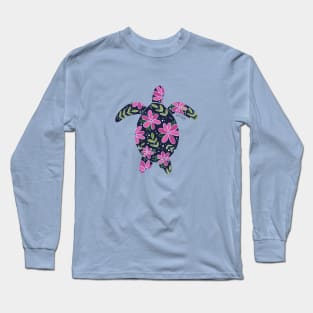 Floral Sea Turtle - cool colors Long Sleeve T-Shirt